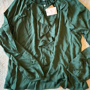 J. Jill Forest Green Ruffle Blouse